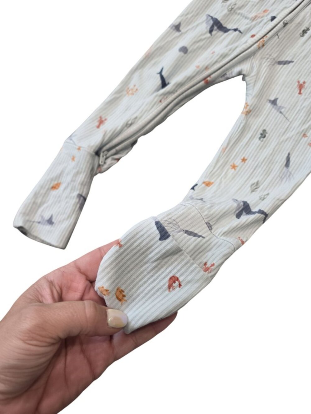 Brave Little Ones Baby Toddler Footed Pajamas 12-18M Zip-Up Ocean Theme Bamboo - Picture 5 of 9